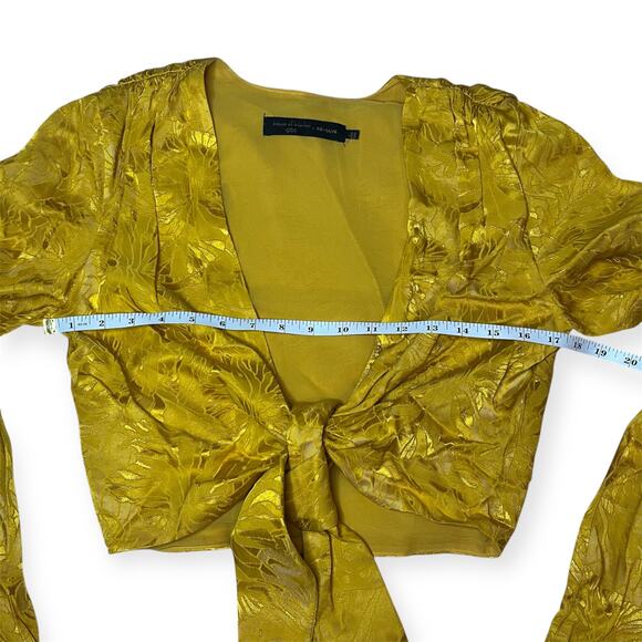 House of Harlow 1960 x Revolve Gold Metallic Tie Front Blouse Bell Sleeve Top S - Picture 7 of 8